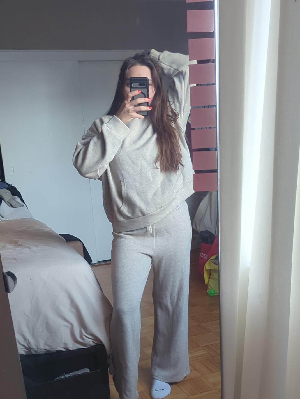 Cozy Light Beige Lounge Set - Sweatshirt & Wide Leg Pants
